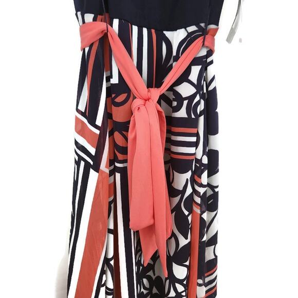 K Studio Collection Women's Color block Navy Peach Maxi Dress XXL - Picture 6 of 8